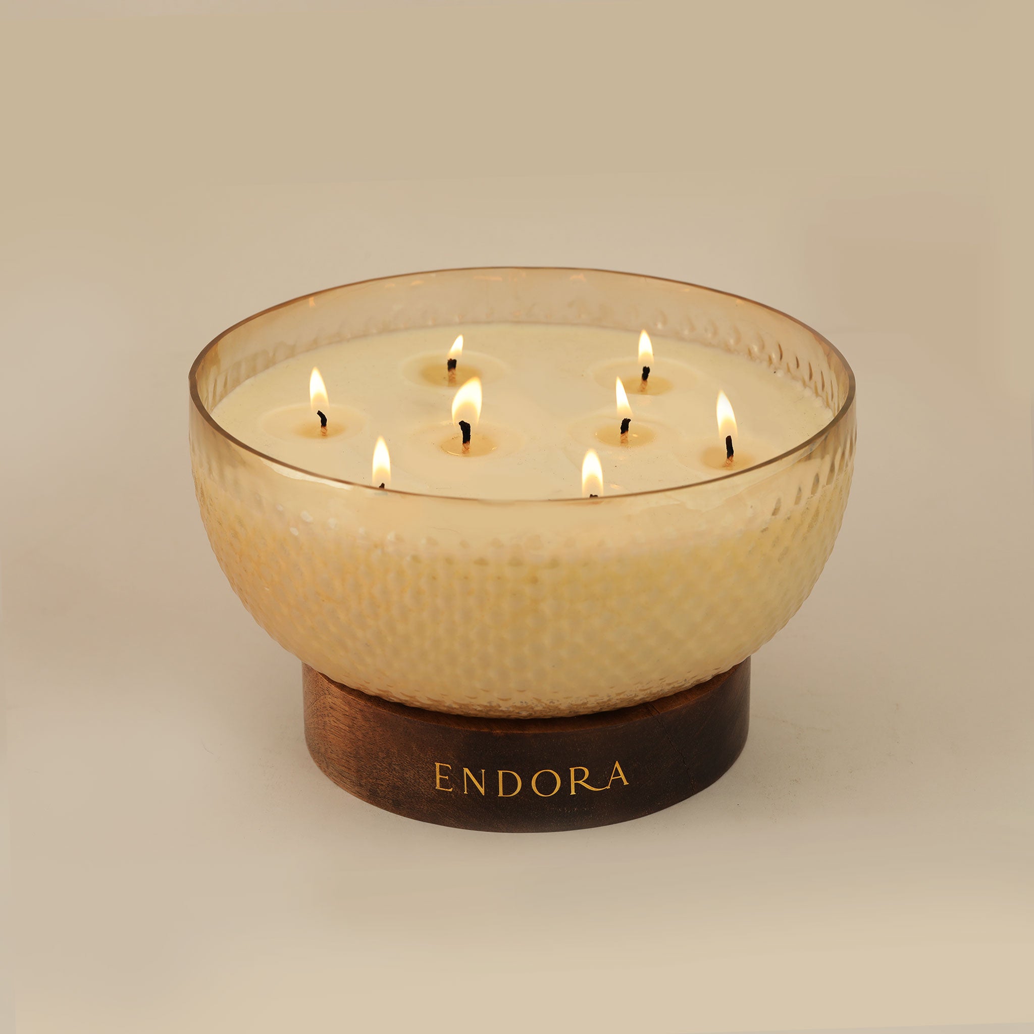 Diamond Cut Wood Base bowl | Scented Candle