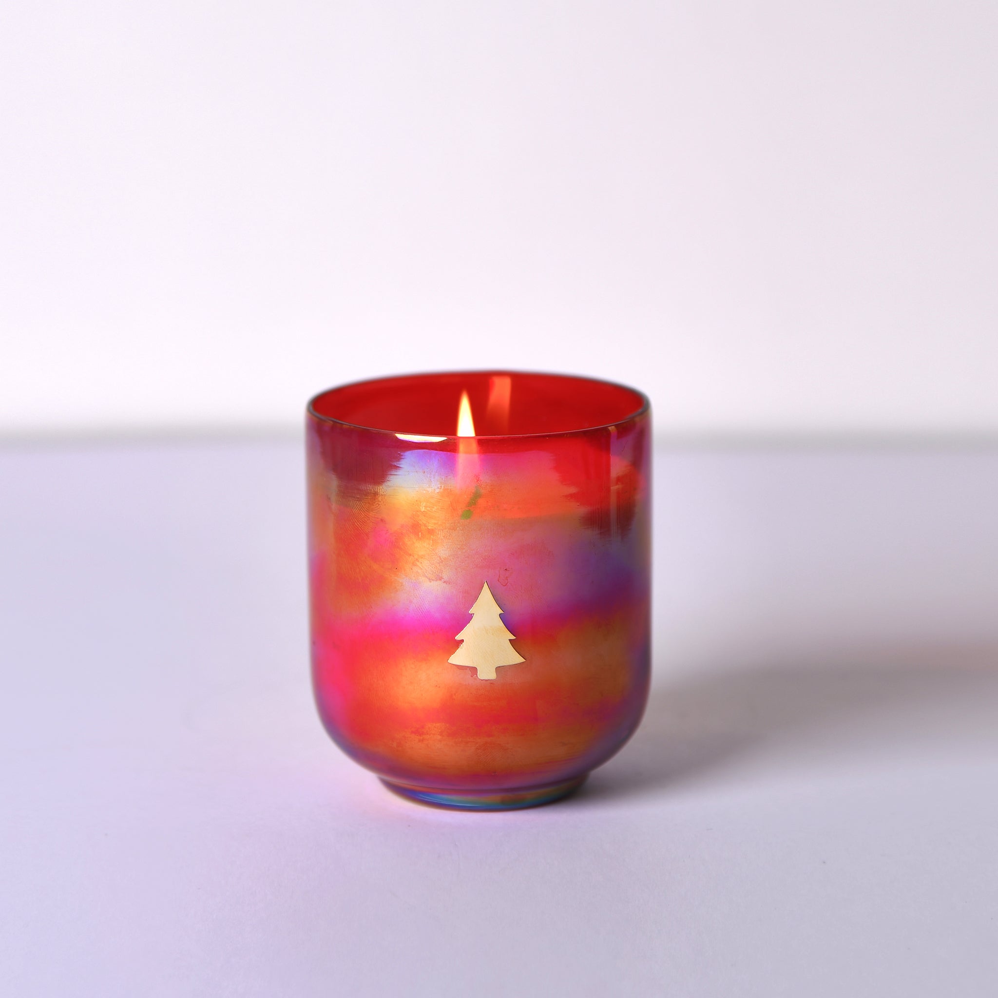 Christmas tree motif Red lustre candle