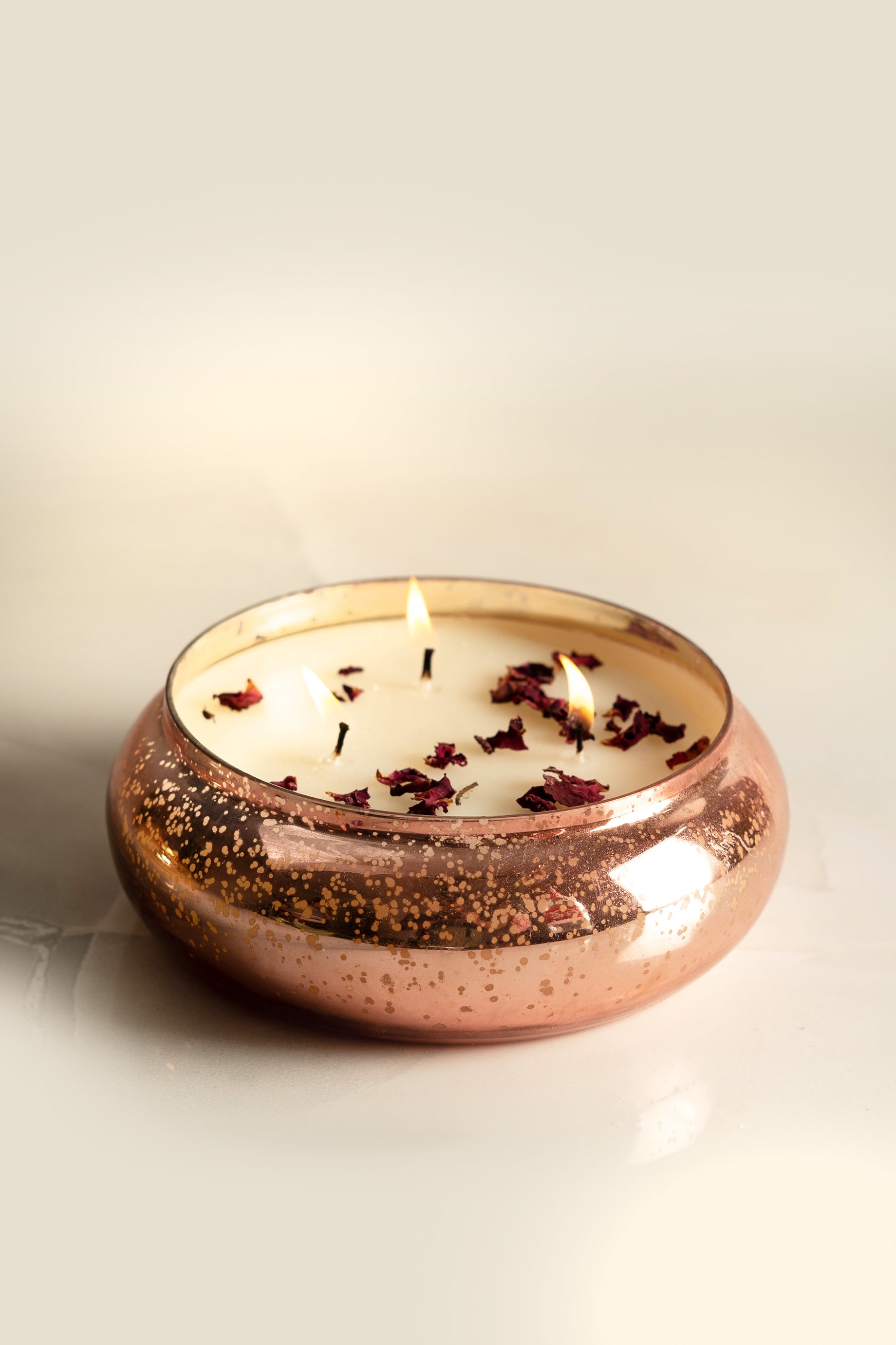 Rose Gold Foiled Glass Tray | English Rose | Scented Candles